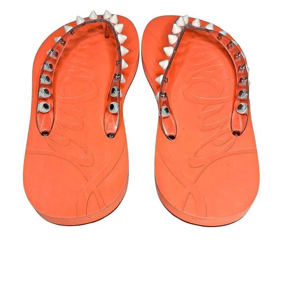 Christian Louboutin Loubi Flip Flop Spikes Donna Flat Thong Sandals EU 37 US 7 - Picture 5 of 9